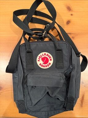 Fjallraven Kanken Mini Black Sling Bag with Red Logo